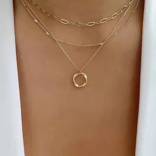 IPARAM Gold Multi-Layered Circle Pendant Necklace Women