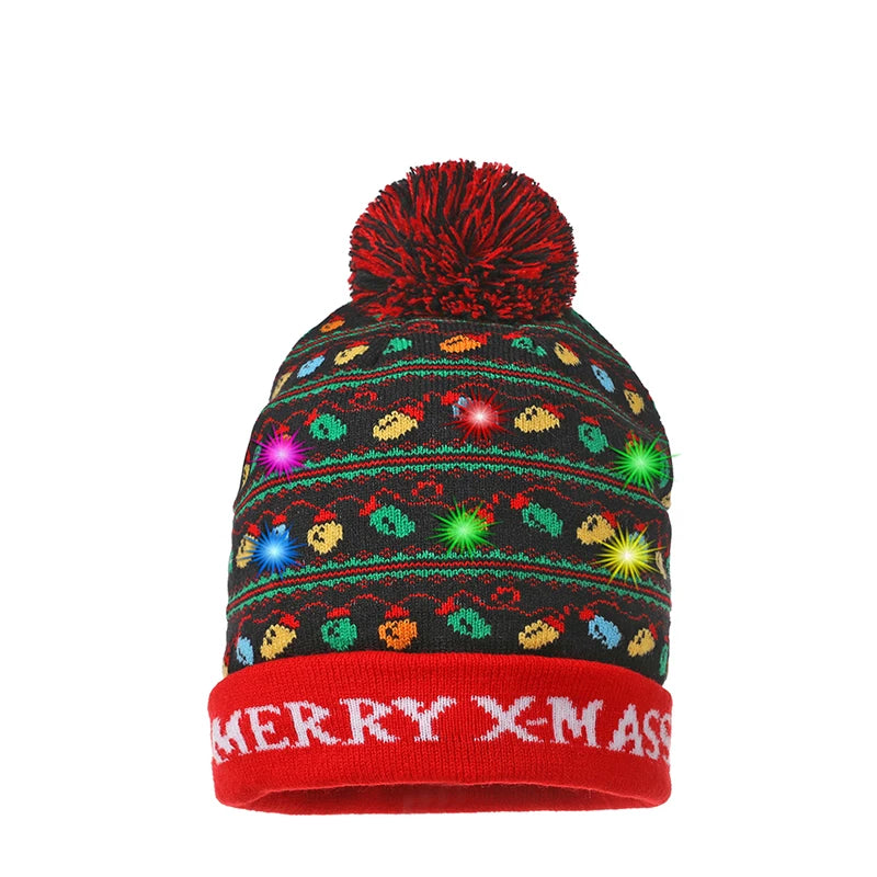 LED Christmas Hat Beanie Warm Light-Up Snowman Patterns