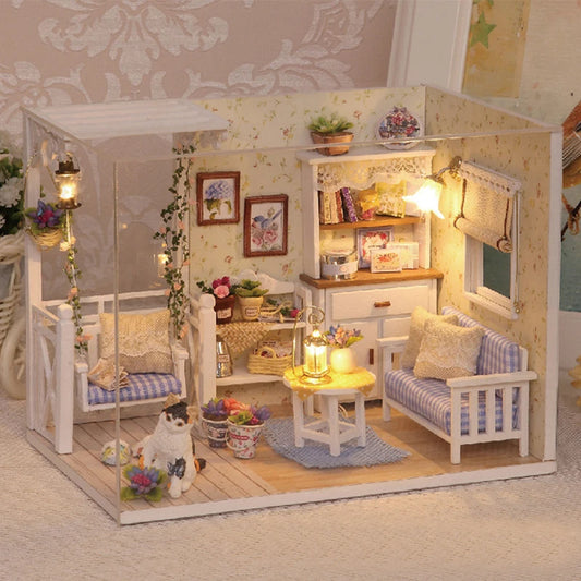 Kitten Mini Wooden Doll House DIY Model Building Kit