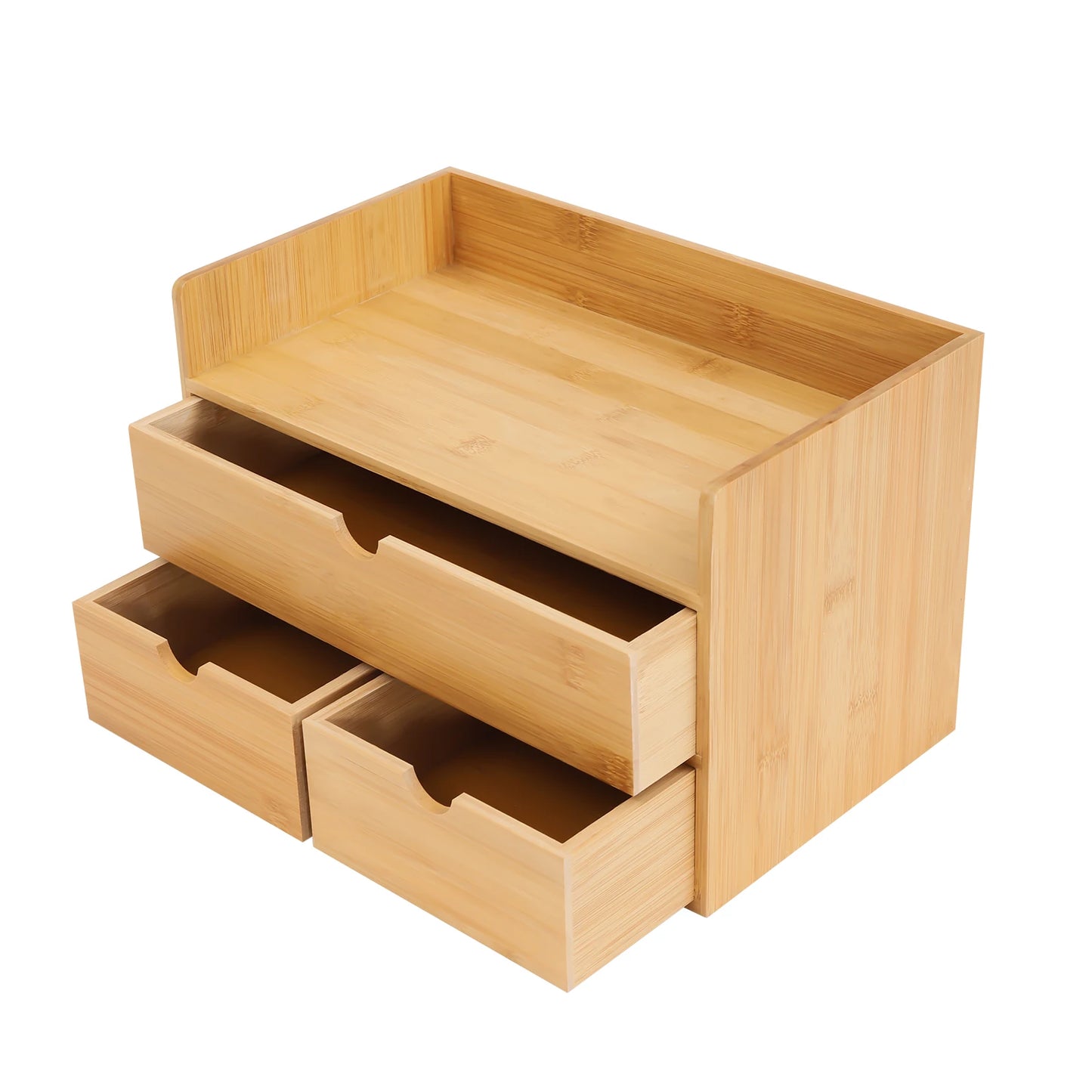 3 Drawer Bamboo Desk Organizer Tabletop Storage Box