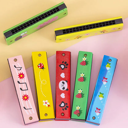 16 Hole Wooden Harmonica Cartoon Kids Party Favors Gift