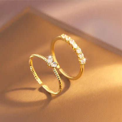 2pcs Gold Heart Zircon Rings Set Women’s Luxury Fashion