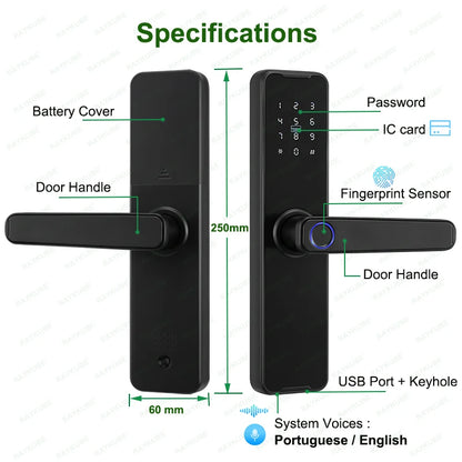 Tuya Bluetooth Intelligence Lock Biometric Fingerprint Smart Keyless Access Password IC Card Smartlife Support 8 Language K7pro+