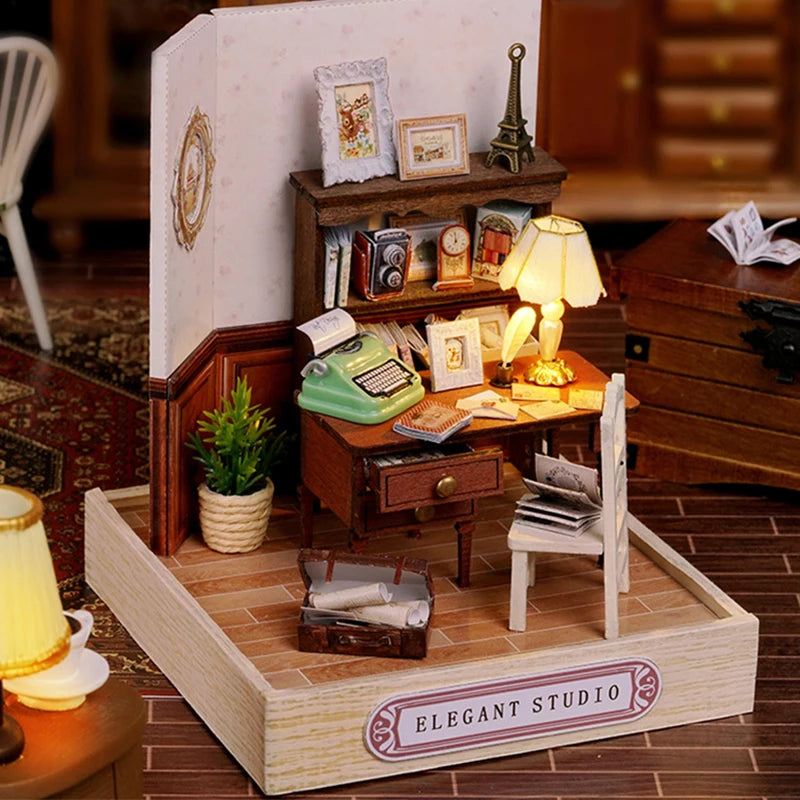 Wooden Miniature Doll House DIY Assembly Model Toy