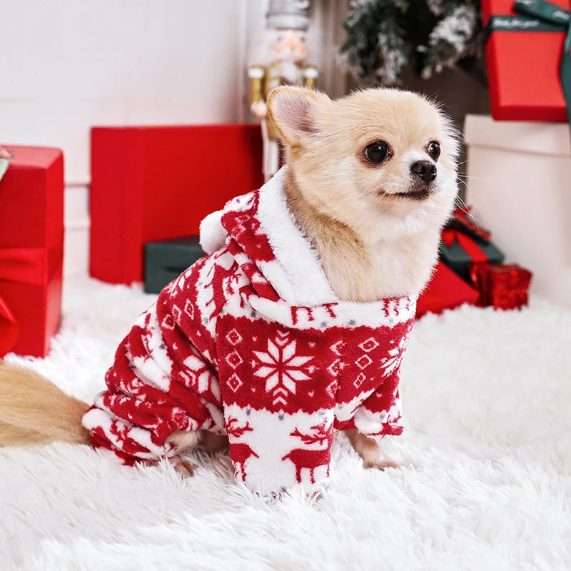 Winter Plush Pet Pajamas Dog Cat Christmas Jumpsuit