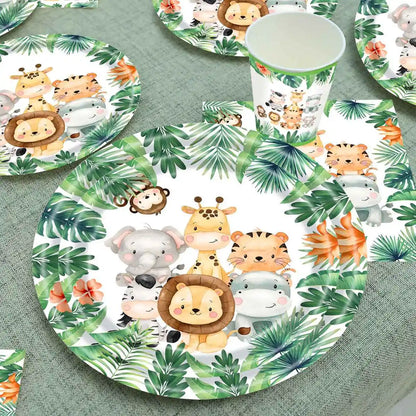 Jungle Animals Disposable Party Tableware Plates Cups