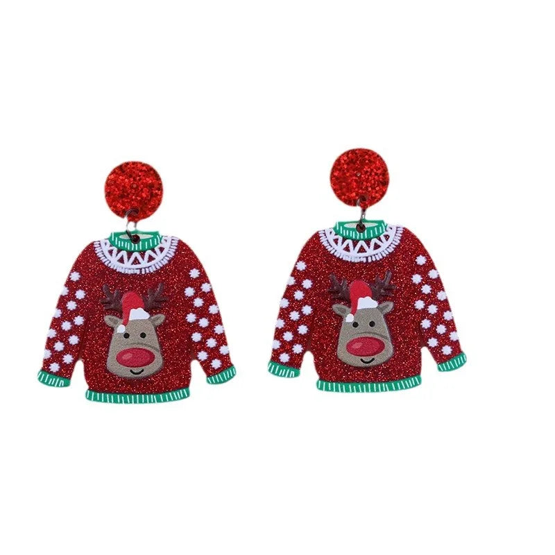 Acrylic Sweater Christmas Earrings Snowflake Santa Cartoon