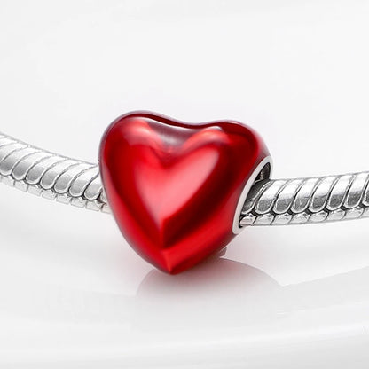 925 Sterling Silver Heart Red Charm Bead Jewelry