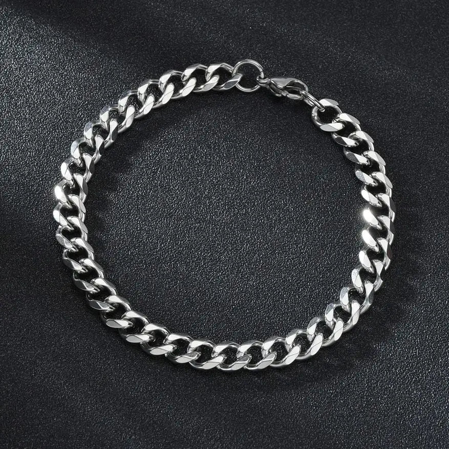 3/5/7mm Stainless Steel Cuban Chain Bracelet Men Women