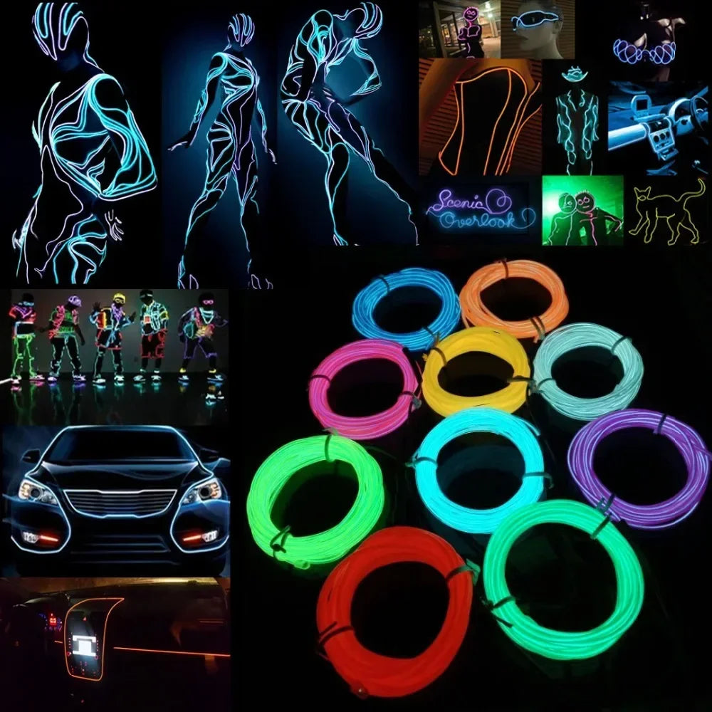 Glow EL Wire LED Neon Clothing Rave Party Decor 1m/3m/5m