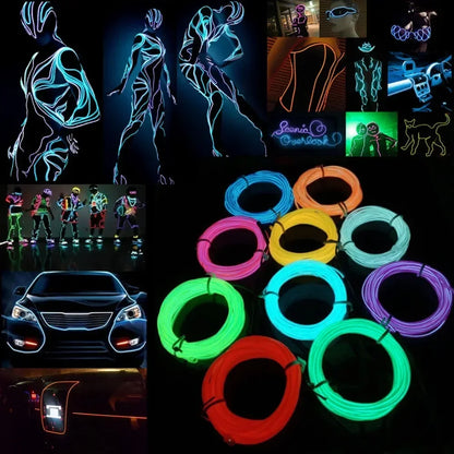 Glow EL Wire LED Neon Clothing Rave Party Decor 1m/3m/5m