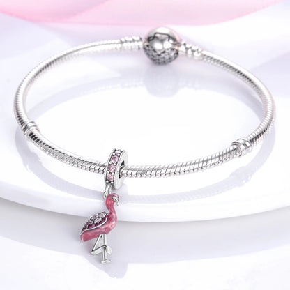 Pink Silver Plated Butterfly Flower Charm Beads for DIY