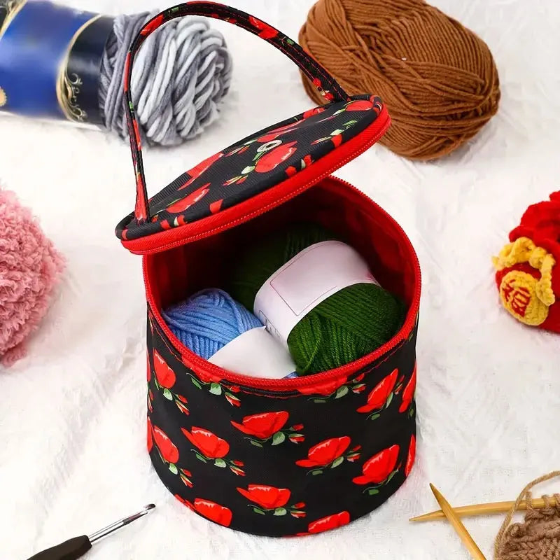 Round Wool Yarn Storage Bag Crochet Hook Holder Organizer