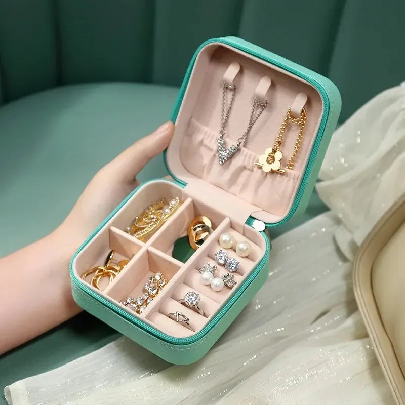 Portable Mini Jewelry Box Travel Organizer Earrings Necklace Ring Case