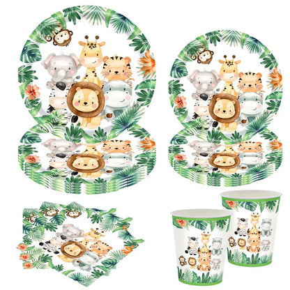 Jungle Animals Disposable Party Tableware Plates Cups