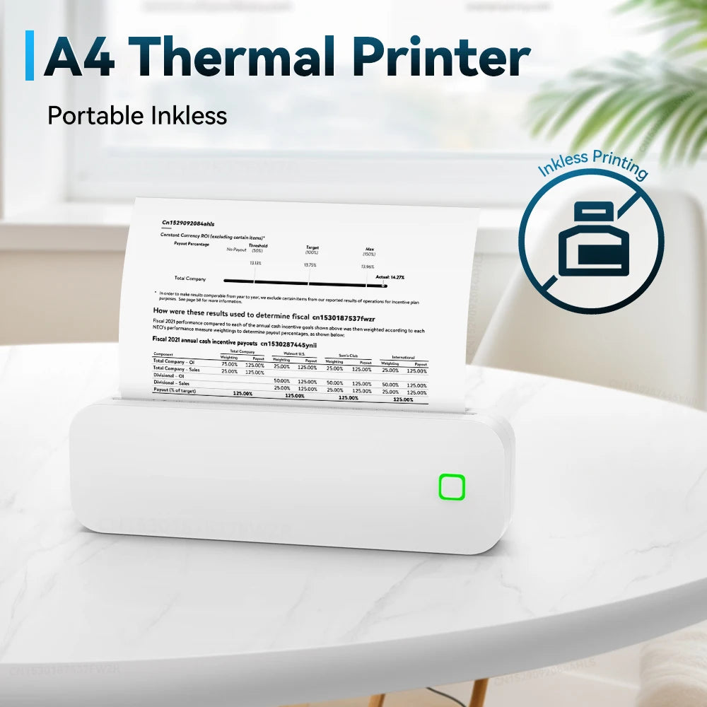 Portable A4 Thermal Printer Inkless Android IOS