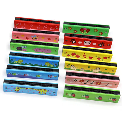 16 Hole Wooden Harmonica Cartoon Kids Party Favors Gift