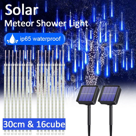 Solar Meteor Shower Rain String Lights Garden Holiday Decor