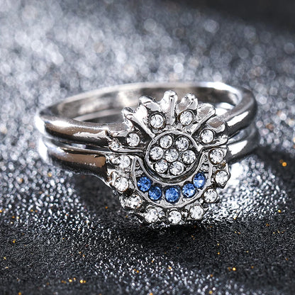 2pc Sky Blue Moon Sun Couple Rings Engagement Set