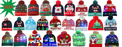 LED Christmas Hat Beanie Warm Light-Up Snowman Patterns