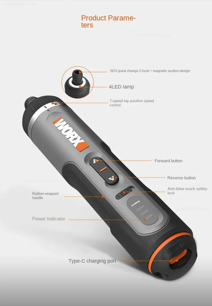 WORX WX242 Mini Cordless Electric Screwdriver Set Rechargeable