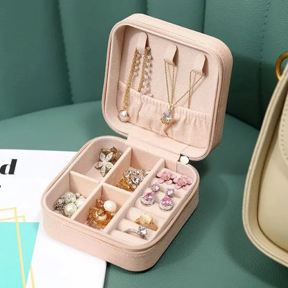 Portable Mini Jewelry Box Travel Organizer Earrings Necklace Ring Case