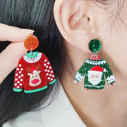 Acrylic Sweater Christmas Earrings Snowflake Santa Cartoon