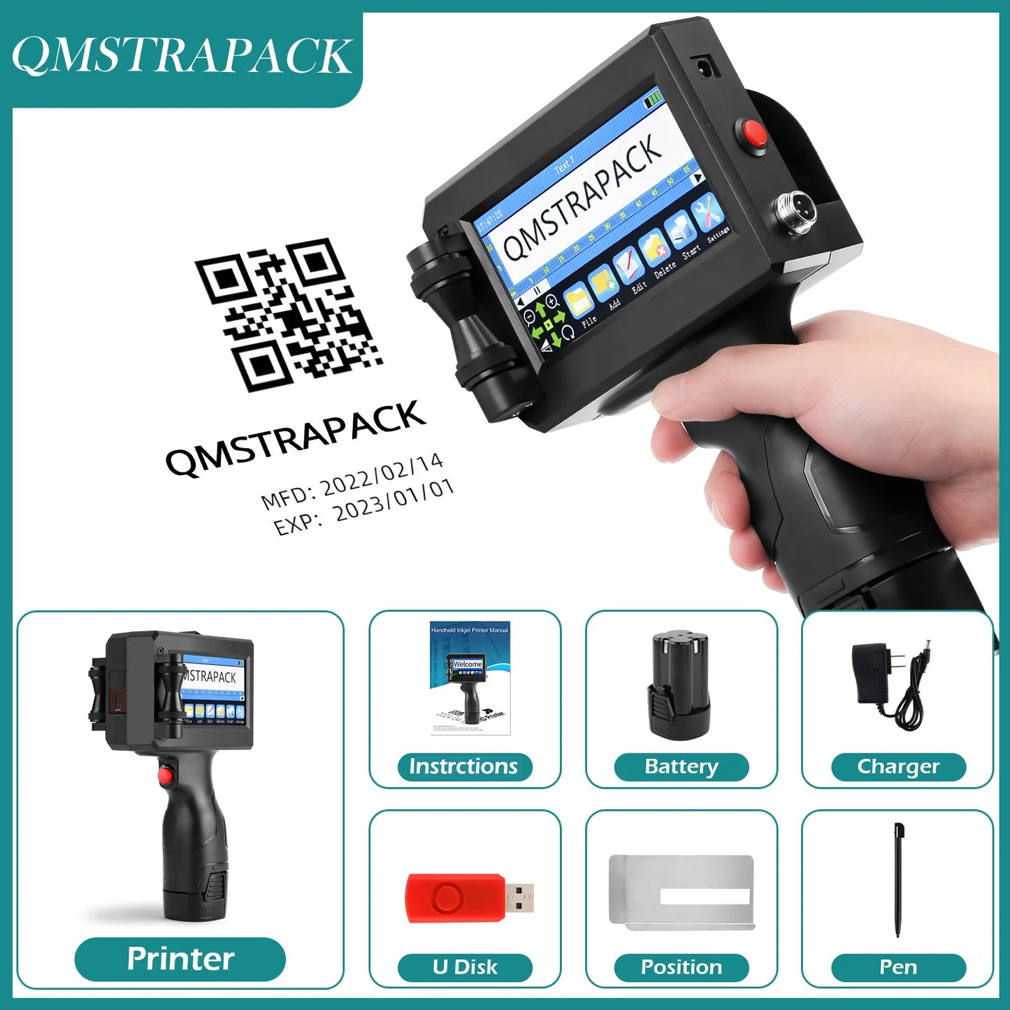 Handheld Inkjet Printer Gun Fast-Drying QR Code Date