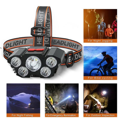 5 LED Headlamp Rechargeable Strong Light Fishing Camping