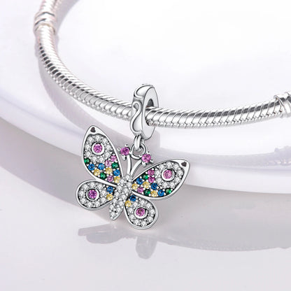 Pink Silver Plated Butterfly Flower Charm Beads for DIY