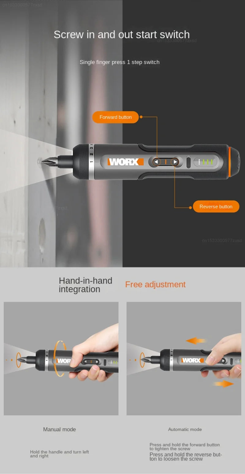 WORX WX242 Mini Cordless Electric Screwdriver Set Rechargeable