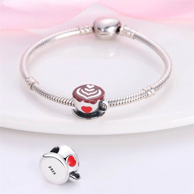 925 Sterling Silver Heart Red Charm Bead Jewelry