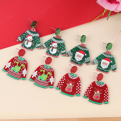 Acrylic Sweater Christmas Earrings Snowflake Santa Cartoon