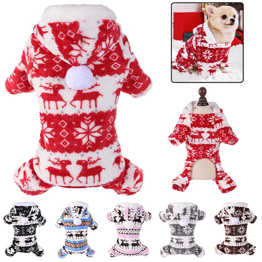 Winter Plush Pet Pajamas Dog Cat Christmas Jumpsuit