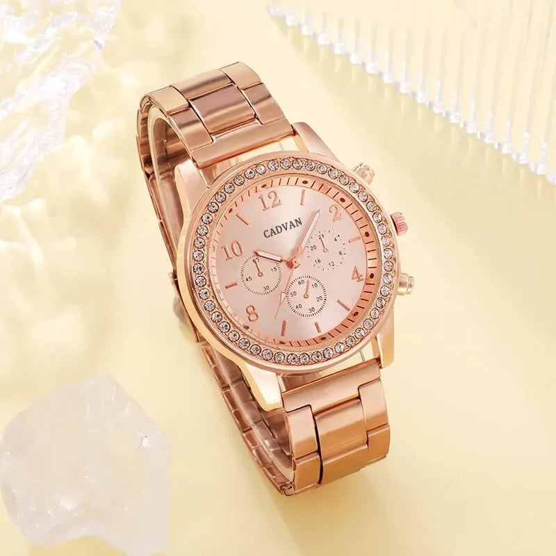 6PCS Rose Gold Luxury Women’s Watch Jewelry Set