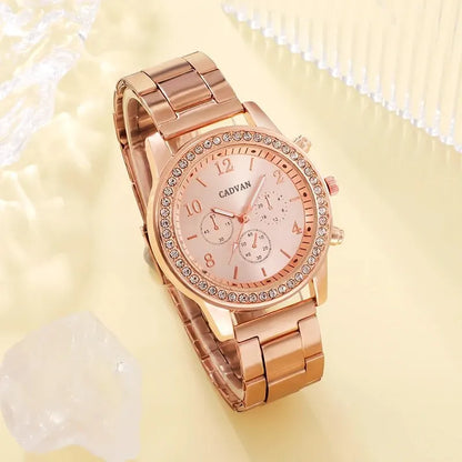 6PCS Rose Gold Luxury Women’s Watch Jewelry Set