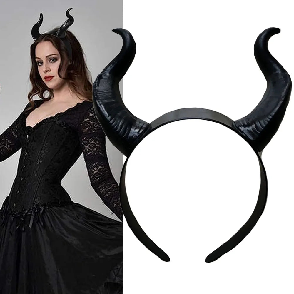 Women Black Queen Witch Demon Horns Headdress Halloween