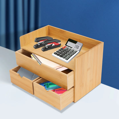 3 Drawer Bamboo Desk Organizer Tabletop Storage Box