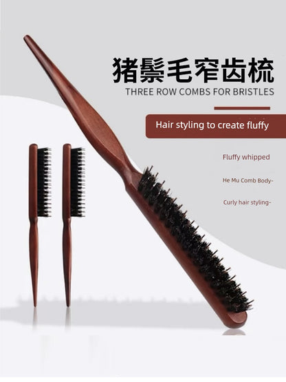 Bristle Three-Row Long-Handle Makeup Comb Pointed Tail Hair Styler