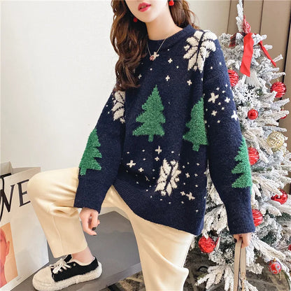 2024 Korean Thick Christmas Sweater Women Snowflake Hoodie