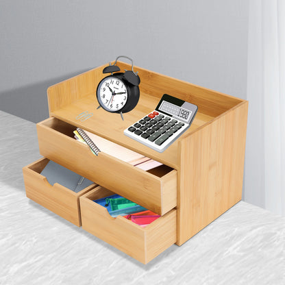 3 Drawer Bamboo Desk Organizer Tabletop Storage Box