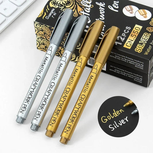 1/2Pcs Metallic Marker Pens Gold Silver Scrapbooking