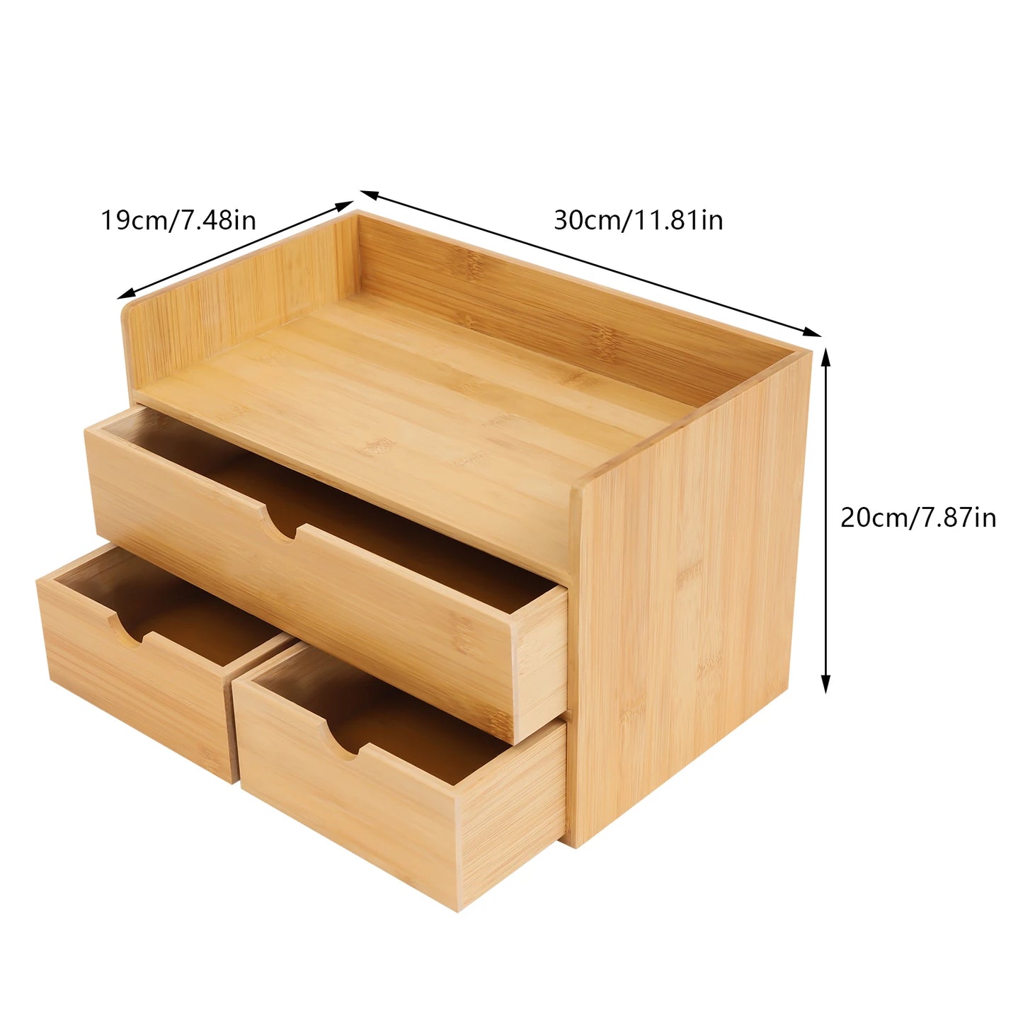 3 Drawer Bamboo Desk Organizer Tabletop Storage Box