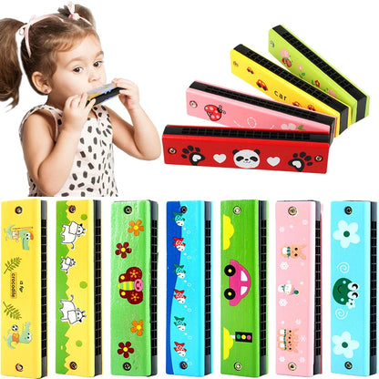 16 Hole Wooden Harmonica Cartoon Kids Party Favors Gift