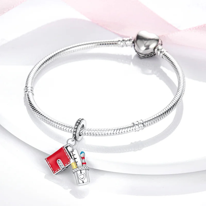 925 Sterling Silver Heart Red Charm Bead Jewelry