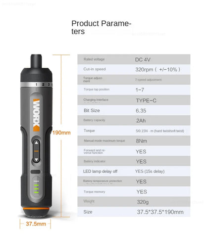 WORX WX242 Mini Cordless Electric Screwdriver Set Rechargeable