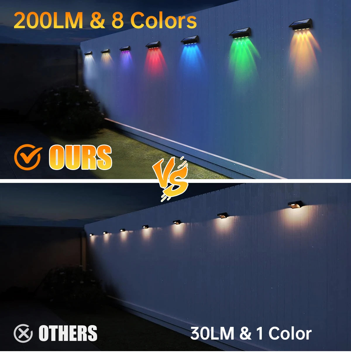 Solar Fence Lights RGB or Warm White Step Lighting