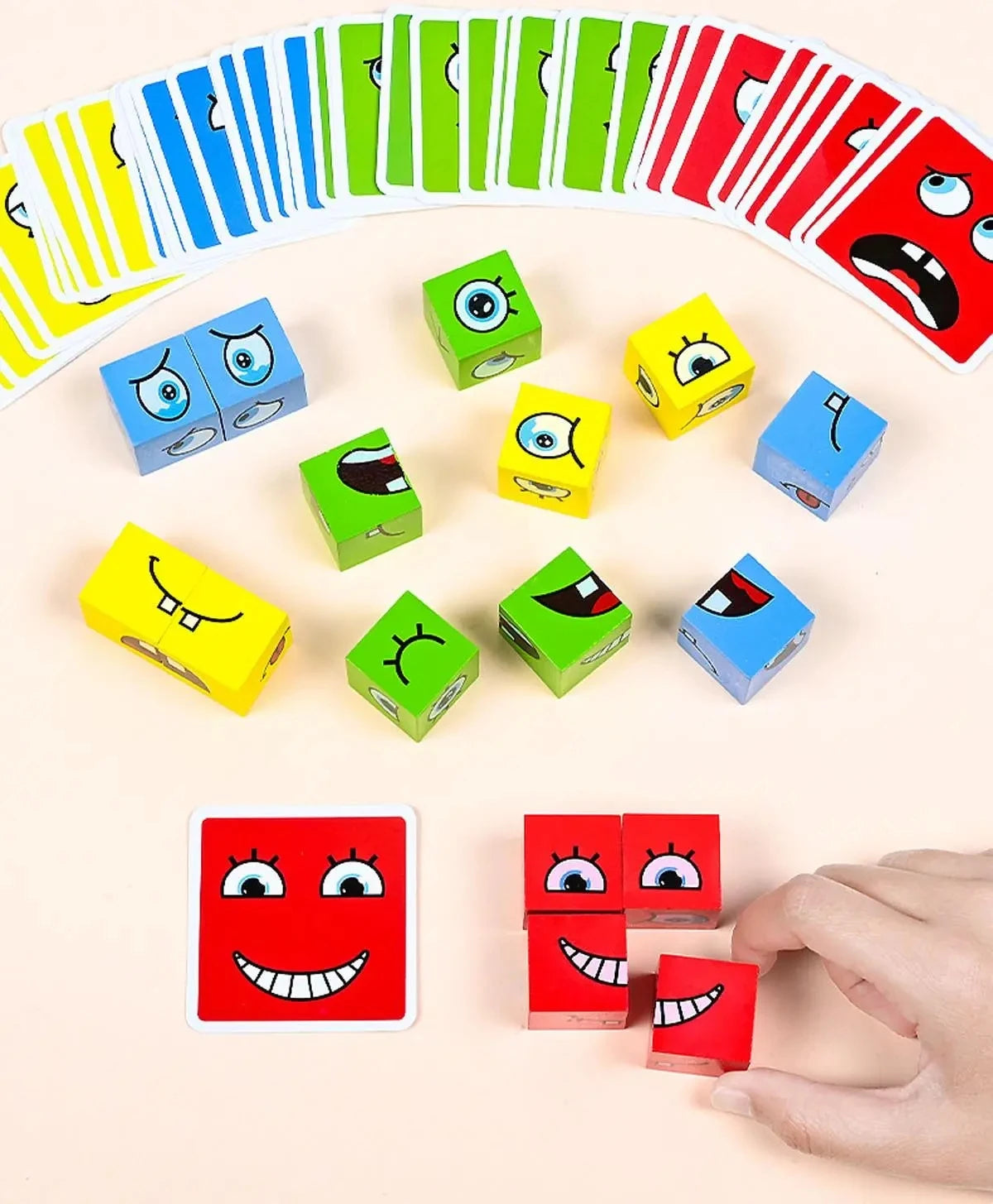 Kids Emotions Wooden Cube Face Changing Board Montessori Puzzle Game