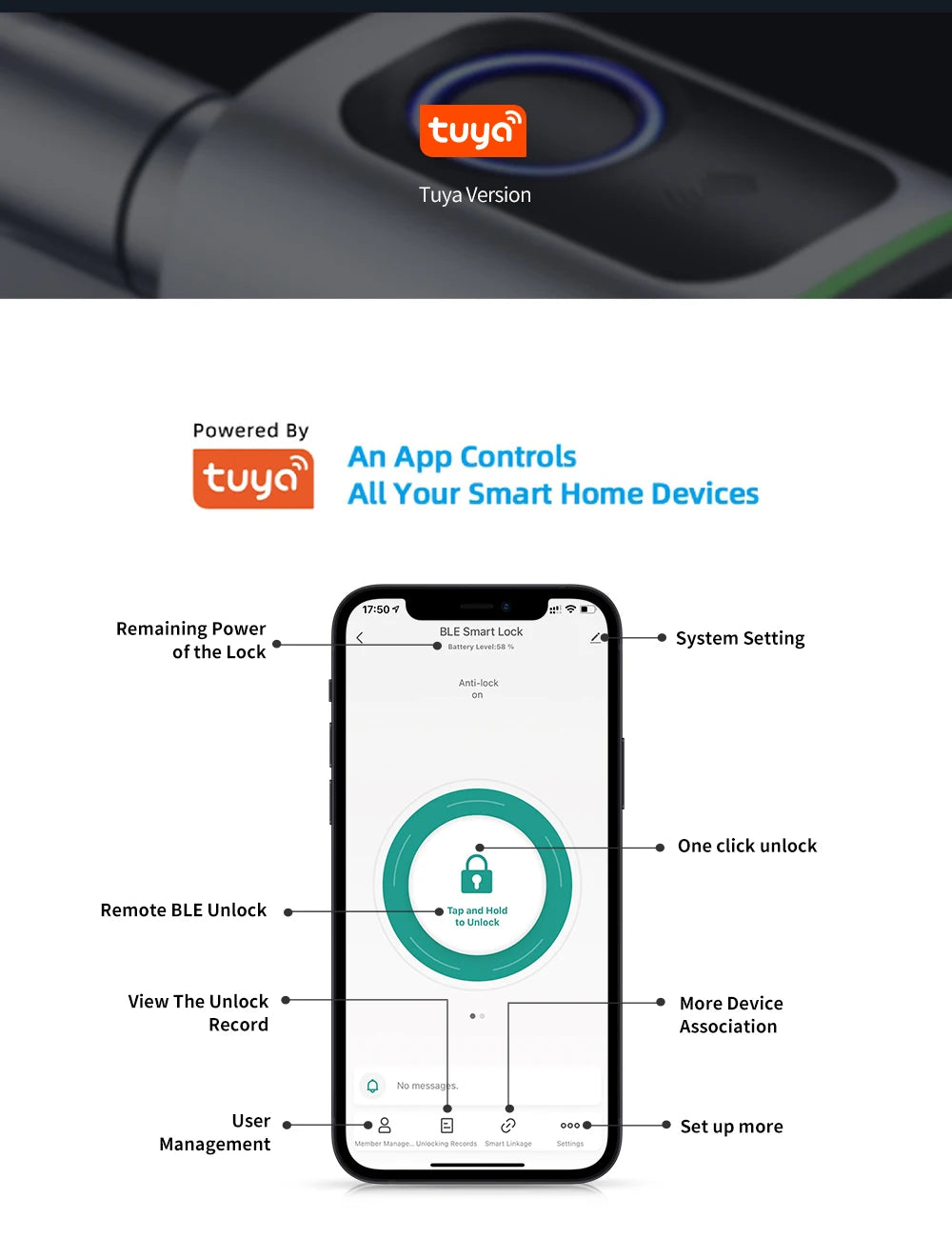 Smart Cylinder Lock Tuya Bluetooth Fingerprint IC Card