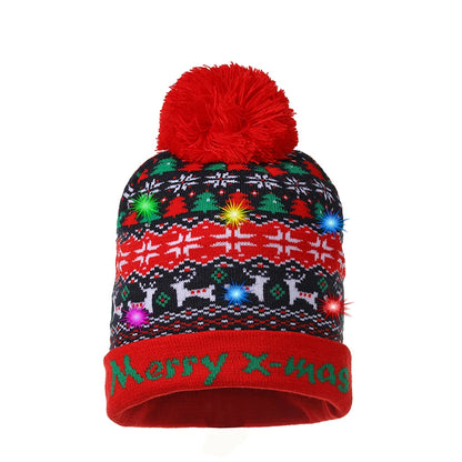 LED Christmas Hat Beanie Warm Light-Up Snowman Patterns